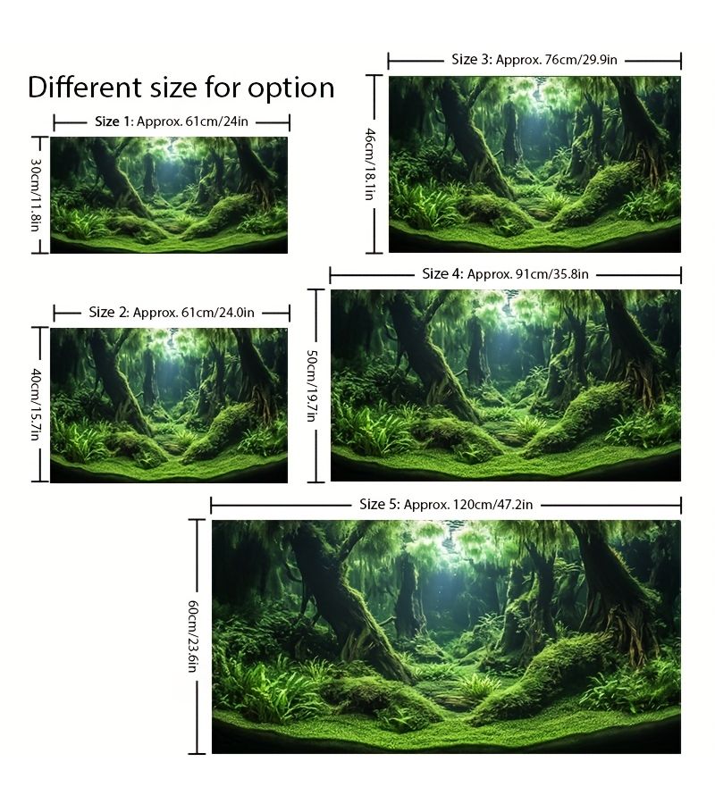 Vibrant Green Jungle Ocean Themed Aquarium Backdrop Sticker 91x50cm Self Adhesive Durable Fish Tank Decal Scratch Resistant Sunlight And Dust Proof 1pc - Image 2