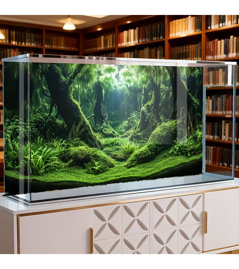 Vibrant Green Jungle Ocean Themed Aquarium Backdrop Sticker 91x50cm Self Adhesive Durable Fish Tank Decal Scratch Resistant Sunlight And Dust Proof 1pc - Image 1