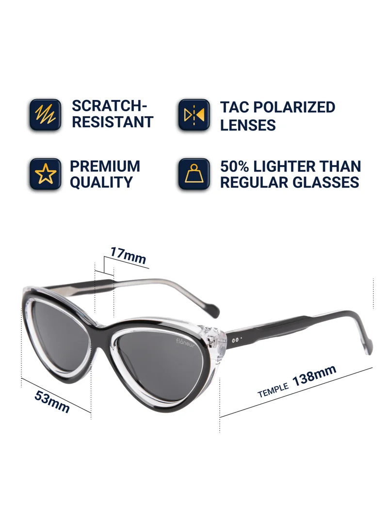 flâneur Flaneur Cats Eye Polarized Sunglasses - UV Protection Shades, Lightweight, Trendy Sunglasses for Women & Men, Scratch-Resistant, Designer Eyewear Accessories, Fashion Goggles with Polarized Lens