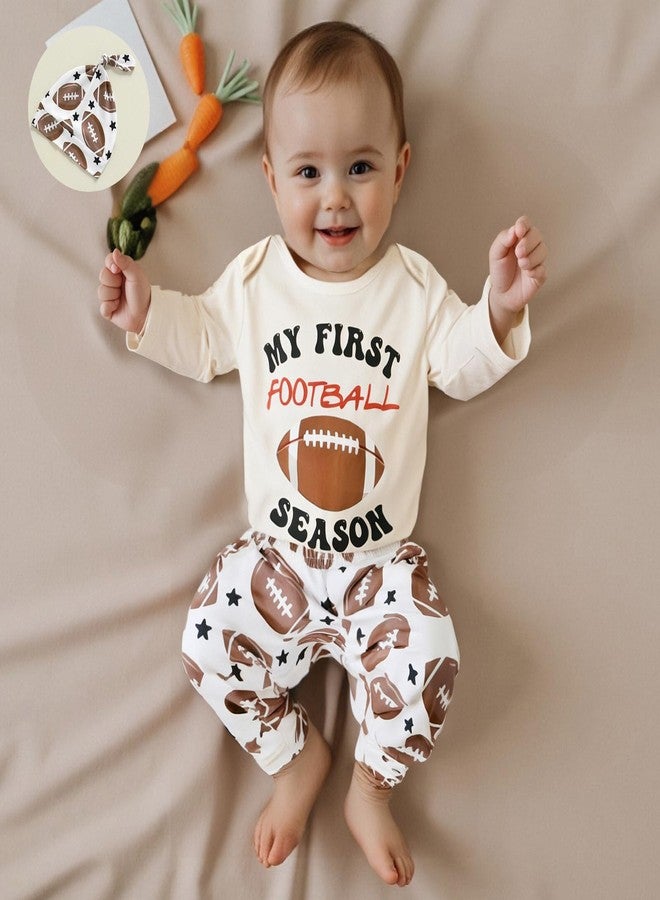 Honganda 3Pcs Newborn Baby Boy Football Outfit My First Football Season Bodysuit Romper Rugby Pants Game Day Clothes with Hat (Beige, 0-3 Months) - Image 3