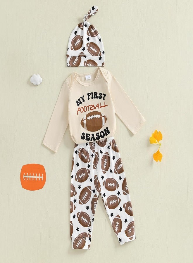 Honganda 3Pcs Newborn Baby Boy Football Outfit My First Football Season Bodysuit Romper Rugby Pants Game Day Clothes with Hat (Beige, 0-3 Months) - Image 4