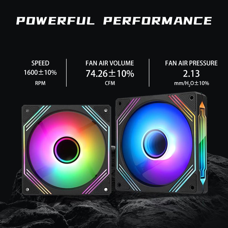 Jungle Leopard Prism 140mm ARGB Case Fan,Infinity Mirror Light Effect Design Cooling Fan, 140mm CPU PWM Fan 1600RPM 74.26CFM 2.13MMH20 HDB Bearing for PC Case&CPU Cooler(Black Forward) - Image 2