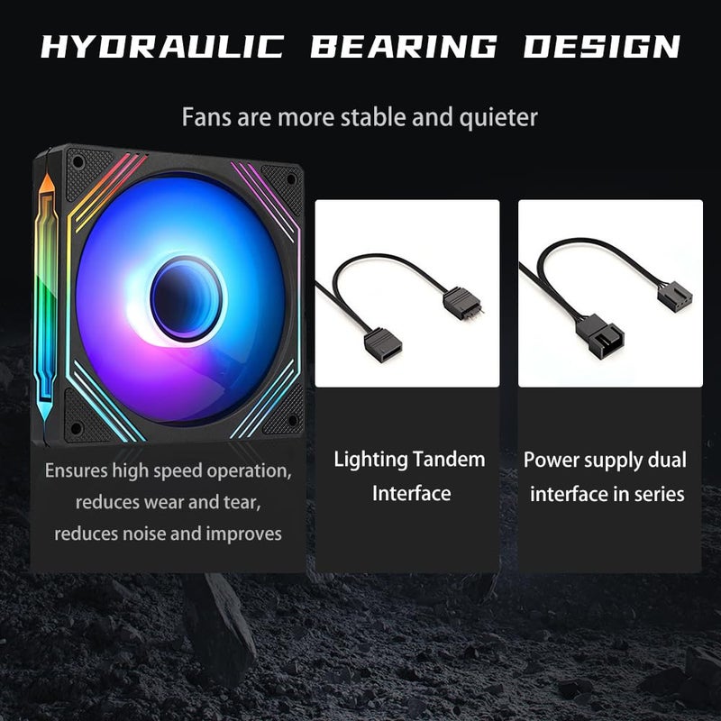 Jungle Leopard Prism 140mm ARGB Case Fan,Infinity Mirror Light Effect Design Cooling Fan, 140mm CPU PWM Fan 1600RPM 74.26CFM 2.13MMH20 HDB Bearing for PC Case&CPU Cooler(Black Forward) - Image 3