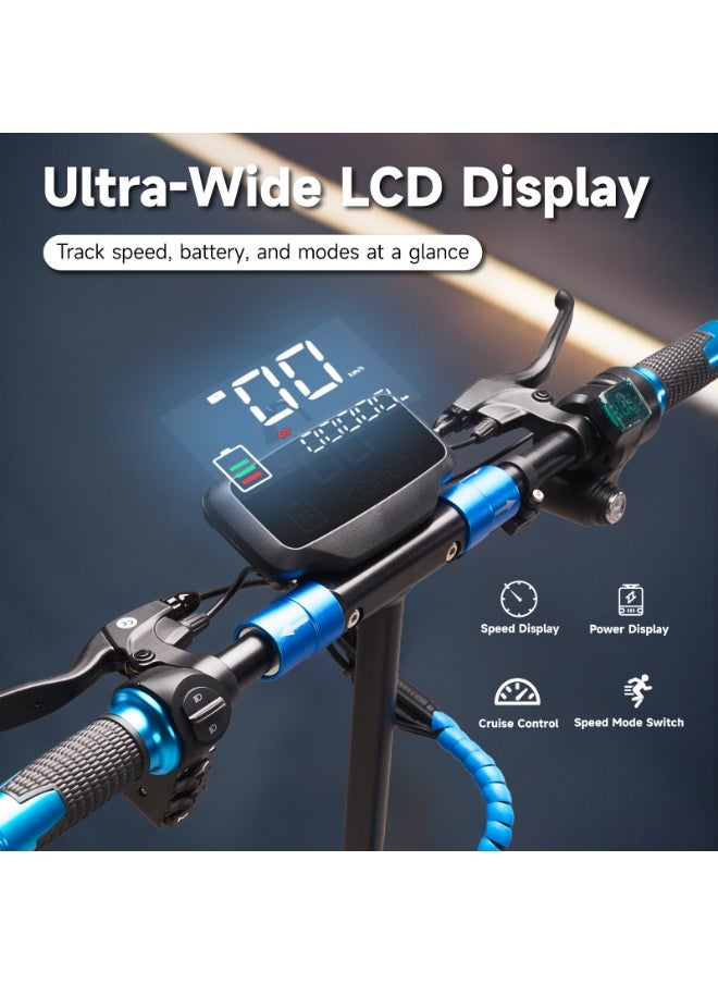 Crony - V10 Big LCD Display 1200W Motor E-Scooter, 48V 12AH Battery, 28–42 MRH Max Speed 20-40KM Range, 10” Off-Road Rubber Tires, Dual Disc Brakes, Front & Rear Suspension, Foldable Aluminum Frame, Triple LED Headlights, LED Base Lighting, Electric Scooter for Adults/Teens with Seat, Heavy Duty 265 lbs Load Capacity, Fast Urban Commuter E-Skateboard for Teens and Adults, Long Range, E-bike with Solid Tires and Easy Folding Design, Fast Urban Commuter Motorized Scooter,Perfect Scooter for Outdoor Adventures, Blue - Image 1