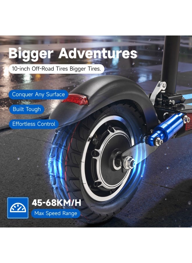 Crony - V10 Big LCD Display 1200W Motor E-Scooter, 48V 12AH Battery, 28–42 MRH Max Speed 20-40KM Range, 10” Off-Road Rubber Tires, Dual Disc Brakes, Front & Rear Suspension, Foldable Aluminum Frame, Triple LED Headlights, LED Base Lighting, Electric Scooter for Adults/Teens with Seat, Heavy Duty 265 lbs Load Capacity, Fast Urban Commuter E-Skateboard for Teens and Adults, Long Range, E-bike with Solid Tires and Easy Folding Design, Fast Urban Commuter Motorized Scooter,Perfect Scooter for Outdoor Adventures, Blue - Image 1