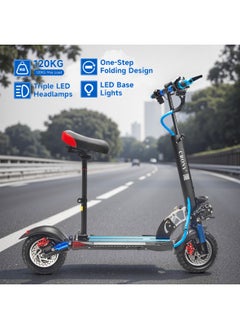 Crony V10 Big LCD Display 1200W Motor E-Scooter, 48V 12AH Battery, 28–42 MRH Max Speed 20-40KM Range, 10” Off-Road Rubber Tires, Dual Disc Brakes, Front & Rear Suspension, Foldable Aluminum Frame, Triple LED Headlights, LED Base Lighting, Electric Scooter for Adults/Teens with Seat, Heavy Duty 265 lbs Load Capacity, Fast Urban Commuter E-Skateboard for Teens and Adults, Long Range, E-bike with Solid Tires and Easy Folding Design, Fast Urban Commuter Motorized Scooter,Perfect Scooter for Outdoor Adventures, Blue  - Image 3