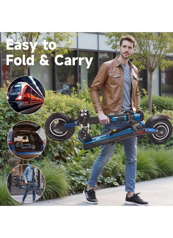Crony - V10 Big LCD Display 1200W Motor E-Scooter, 48V 12AH Battery, 28–42 MRH Max Speed 20-40KM Range, 10” Off-Road Rubber Tires, Dual Disc Brakes, Front & Rear Suspension, Foldable Aluminum Frame, Triple LED Headlights, LED Base Lighting, Electric Scooter for Adults/Teens with Seat, Heavy Duty 265 lbs Load Capacity, Fast Urban Commuter E-Skateboard for Teens and Adults, Long Range, E-bike with Solid Tires and Easy Folding Design, Fast Urban Commuter Motorized Scooter,Perfect Scooter for Outdoor Adventures, Blue - Image 1