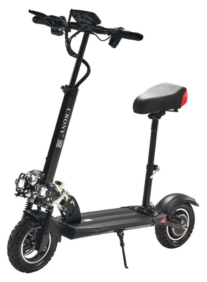 Crony V10 Big LED Display 1200W Motor E-Scooter, 48V 12AH Battery, 28–42 MRH Max Speed 20-40KM Range, 10” Off-Road Rubber Tires, Dual Disc Brakes, Front & Rear Suspension, Foldable Aluminum Frame, Triple LED Headlights, LED Base Lighting, Electric Scooter for Adults/Teens with Seat, Heavy Duty 265 lbs Load Capacity, Fast Urban Commuter E-Skateboard for Teens and Adults, Long Range, E-bike with Solid Tires and Easy Folding Design, Fast Urban Commuter Motorized Scooter,Perfect Scooter for Outdoor Adventures, Black - Image 1