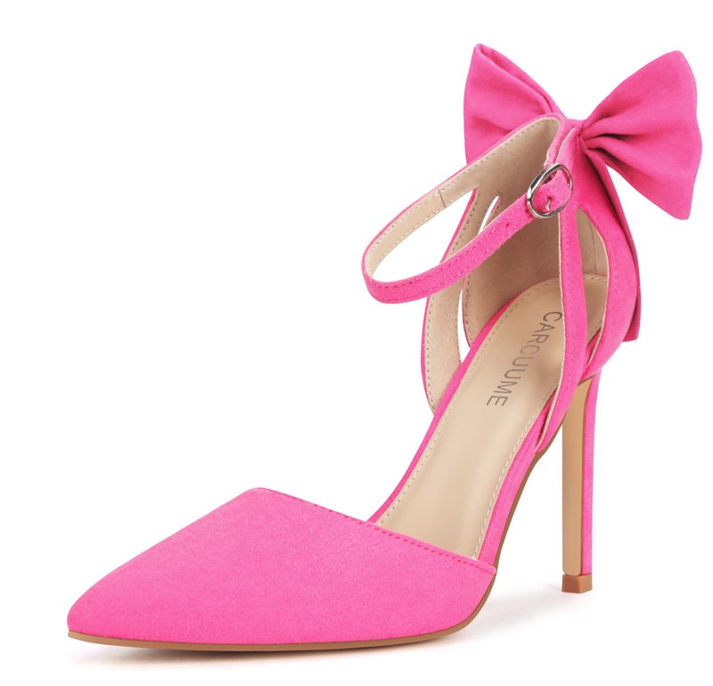 Carcuume Women's Closed Toe Heels Bow Stiletto Heel Sandals Pointed Toe Pumps Wedding Shoes, BELLEOO-Pink-9 - Image 1
