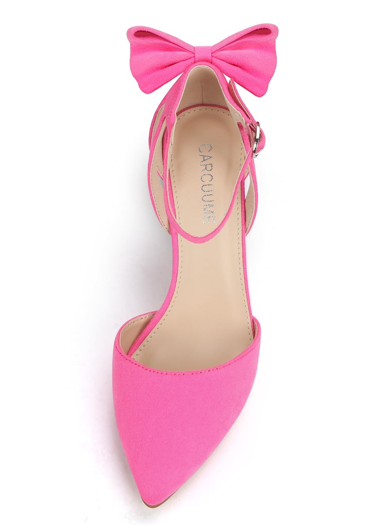 Carcuume Women's Closed Toe Heels Bow Stiletto Heel Sandals Pointed Toe Pumps Wedding Shoes, BELLEOO-Pink-9 - Image 3