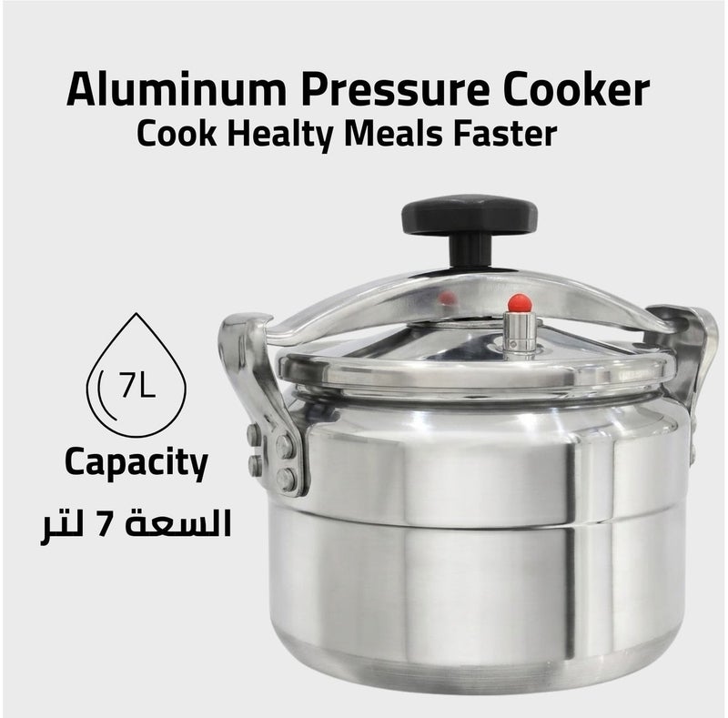 Glaze 7Liters Aluminium Pressure Cooker – Heavy Duty Safety Lock & Valve – Heat Resistant Handles – Gas & Electric Compatible – 5 Year Warranty silver - Image 3