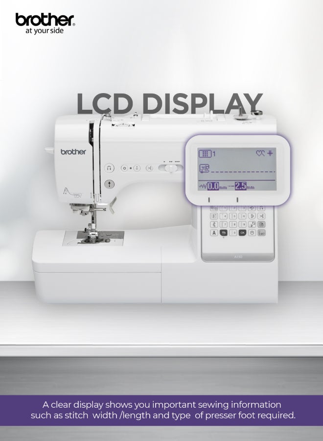 brother INNOV-IS A150 Computerized Electric Sewing Machine | 150 Built-In Stitches And 10 Buttonhole Styles | 4 Fonts  Auto Thread Cutter And Quick Set Bobbin | Electronic Keypad And Start/Stop Button | Hard Case – Ideal For Embroidery Monogramming And Home Sewing | 3,64 " Large LCD Screen And Electronic Keypad | Made In Vietnam White - Image 3