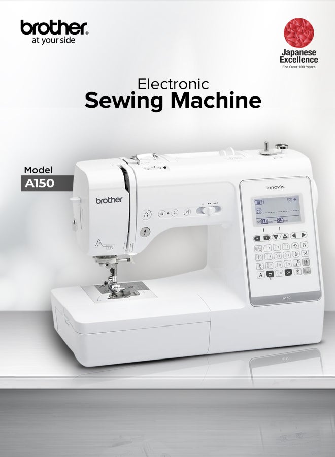 brother INNOV-IS A150 Computerized Electric Sewing Machine | 150 Built-In Stitches And 10 Buttonhole Styles | 4 Fonts  Auto Thread Cutter And Quick Set Bobbin | Electronic Keypad And Start/Stop Button | Hard Case – Ideal For Embroidery Monogramming And Home Sewing | 3,64 " Large LCD Screen And Electronic Keypad | Made In Vietnam White - Image 2