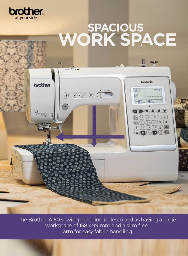 brother INNOV-IS A150 Computerized Electric Sewing Machine | 150 Built-In Stitches And 10 Buttonhole Styles | 4 Fonts  Auto Thread Cutter And Quick Set Bobbin | Electronic Keypad And Start/Stop Button | Hard Case – Ideal For Embroidery Monogramming And Home Sewing | 3,64 " Large LCD Screen And Electronic Keypad | Made In Vietnam White - Image 5