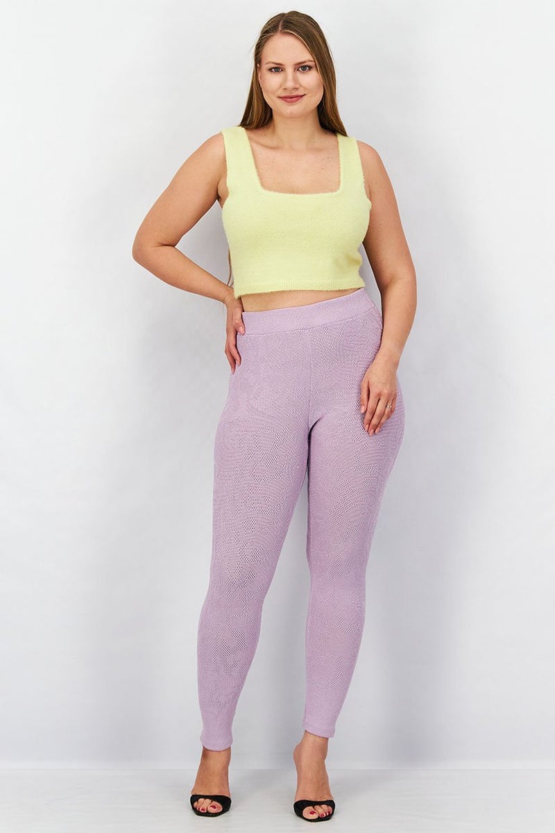 Reserved Women Regular Fit Textured Pull On Pants, Lavender - Image 4
