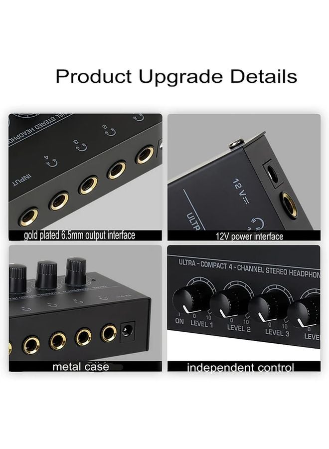 Black HA400 4 Way Monitor Headphone Amplifier USB Powered with 4 Modes 10 Levels - Image 5