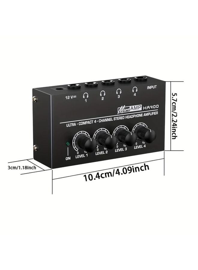 Black HA400 4 Way Monitor Headphone Amplifier USB Powered with 4 Modes 10 Levels - Image 3
