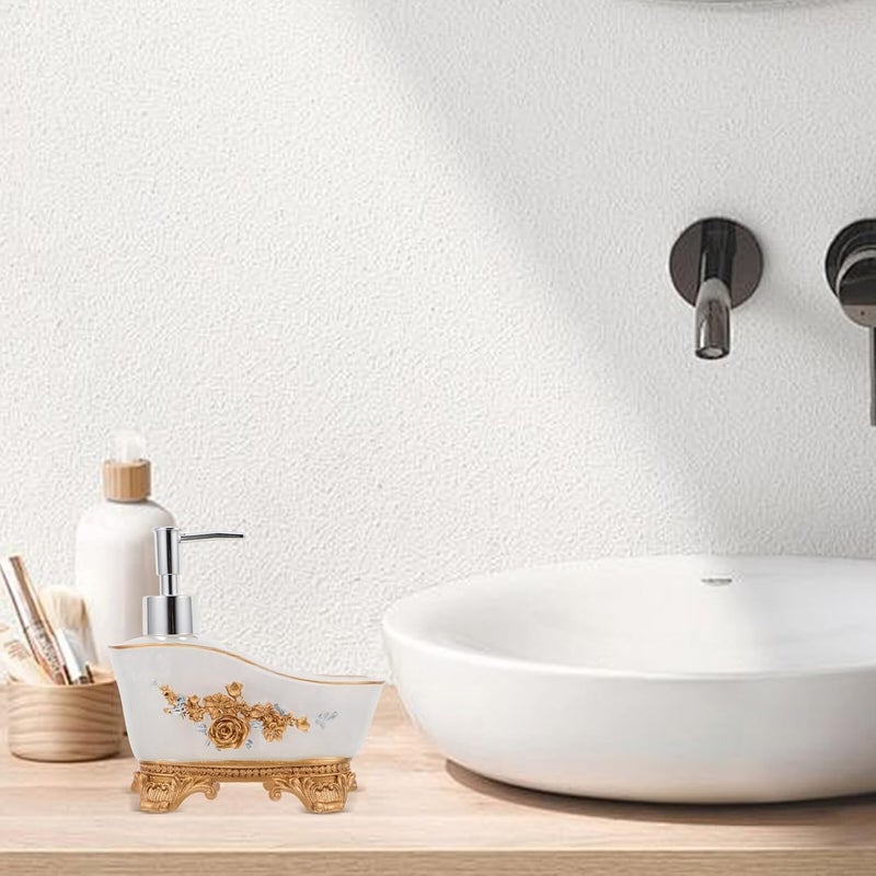 Refillable Bathtub-Shaped Shower Dispenser with Pump, Vintage Style Body Wash and Shampoo Bottle, Navy Blue and Pearl White, Bathroom Accessory for Shower Use - Image 4
