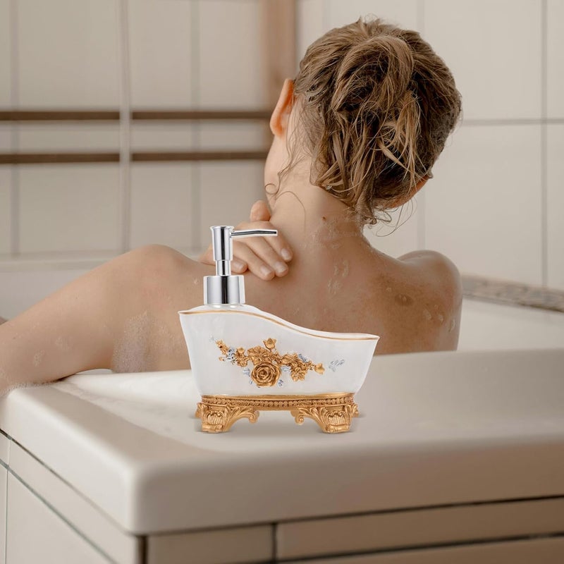 Refillable Bathtub-Shaped Shower Dispenser with Pump, Vintage Style Body Wash and Shampoo Bottle, Navy Blue and Pearl White, Bathroom Accessory for Shower Use - Image 5