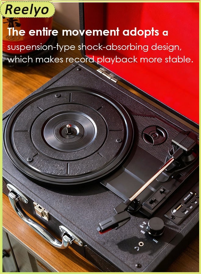 Reelyo 3 Speed CD Player High End Artificial Leather Gramophone Portable Suitcase Support USB or Wireless Bluetooth playback Retro Vinyl Turntable Record Player Built-in 2 Speaker Slim External CD Reader For Living Room, Bedroom, Study, Studio, Cafe, Bookstore, American Restaurant, Hotel, Vinyl Lovers, Social, Nostalgic Shooting Props, Used To Enhance The Space Style, Retro, Niche, Texture - Image 5