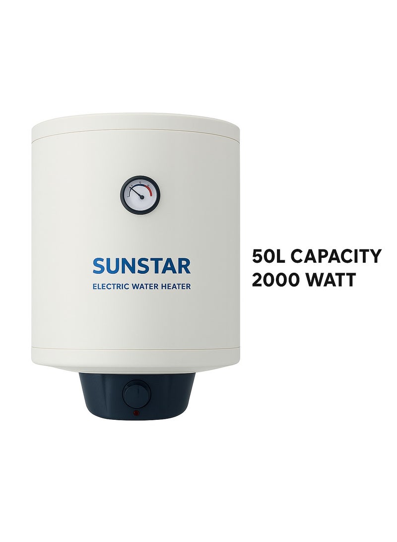 SUNSTAR سخان مياه سعة 50 لتر 2000 واط - صنع في عُمان (أفقي) - Image 1