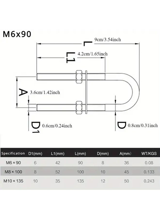 Marine Grade 316 Stainless Steel U Bolts With Nylon Collar 10mm X 135mm - Image 2