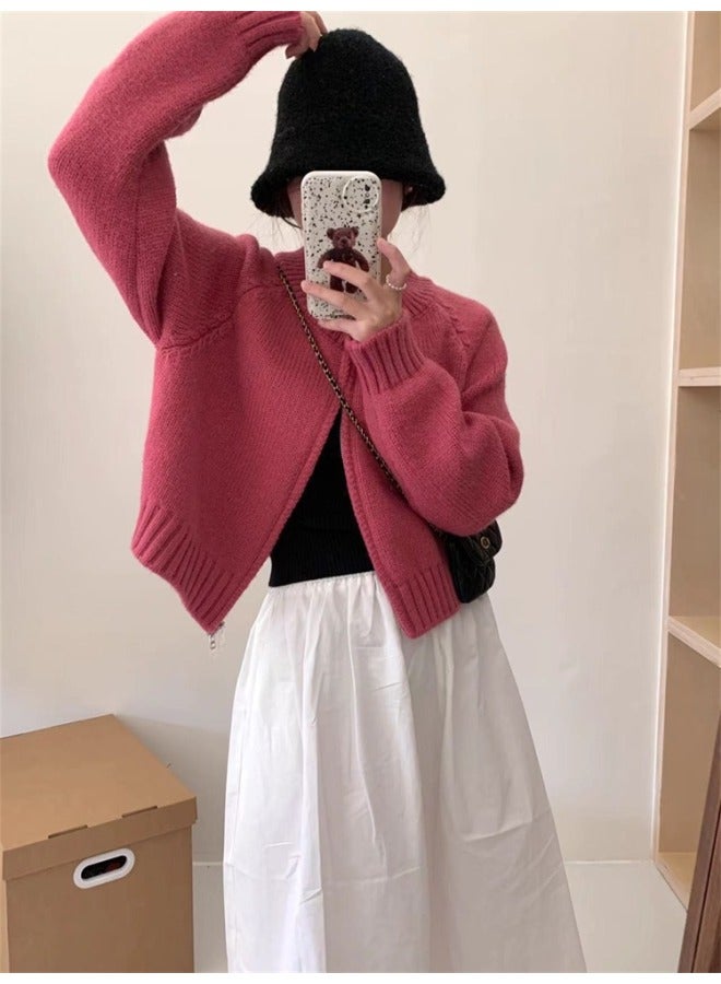 Leyuan Designer-inspired Round Neck Fashionable Women's Sweater Autumn Winter Coat High-end Short Style Petite Knit Cardigan - Image 5