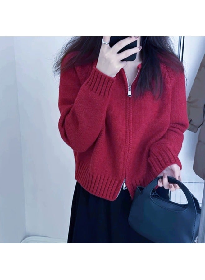 Leyuan Designer-inspired Round Neck Fashionable Women's Sweater Autumn Winter Coat High-end Short Style Petite Knit Cardigan - Image 1