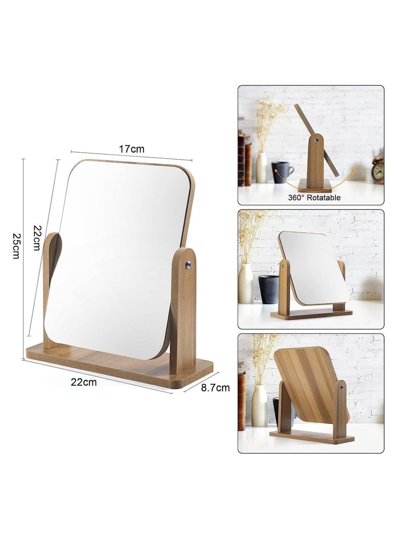 Captaintech Vanity Mirror Wood Desk Makeup Dressing Table 360° Swivel Desktop 22 x 17CM Square for Desk, Bathroom, Bedroom - Image 2