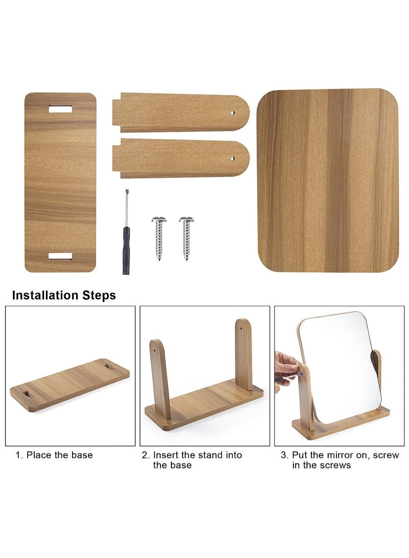 Captaintech Vanity Mirror Wood Desk Makeup Dressing Table 360° Swivel Desktop 22 x 17CM Square for Desk, Bathroom, Bedroom - Image 4