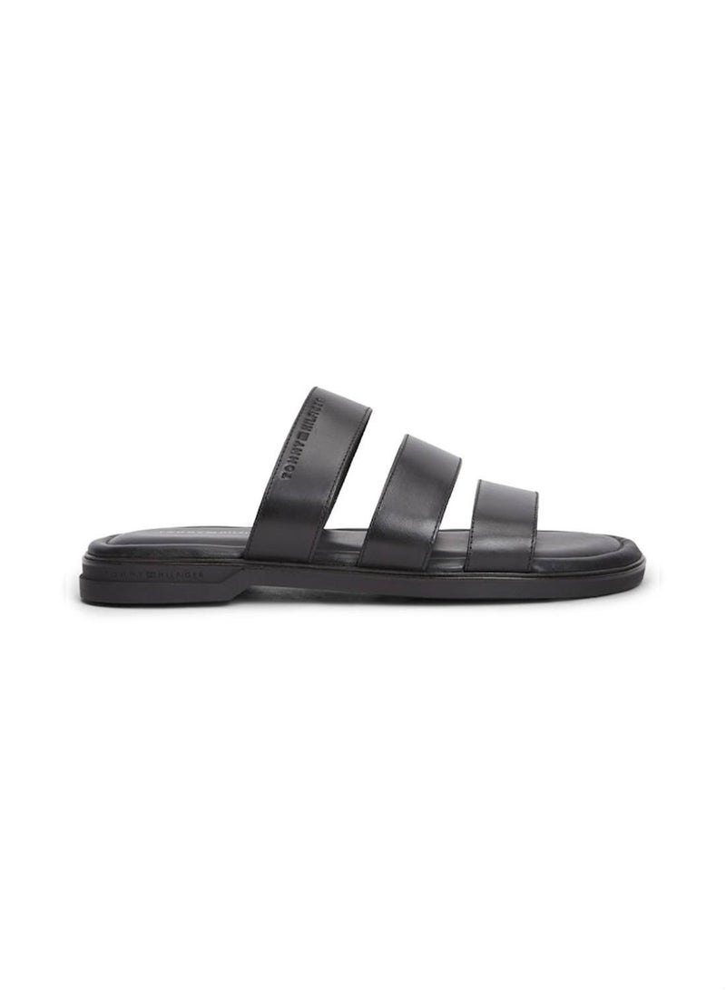 TOMMY HILFIGER Debossed Logo Strap Leather Sandals - Image 1