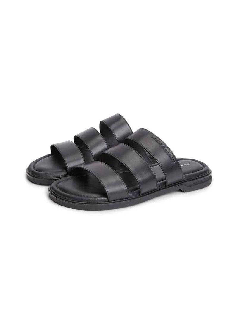 TOMMY HILFIGER Debossed Logo Strap Leather Sandals - Image 3