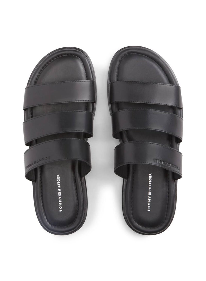 TOMMY HILFIGER Debossed Logo Strap Leather Sandals - Image 5