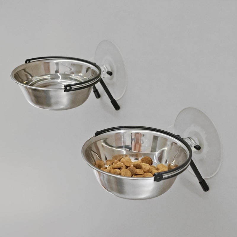 PETKARAY Window Bowls for Indoor Cats, 12 Ounces Food Bowl for Window, Dog Proof Cat Feeding Station, Foldable Stainless Bowl (Pack of 2) - Image 1