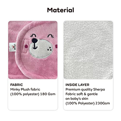 Mylo Baby Ultra-Soft Cute Baby Pack of 1 | Swaddling Wrapper | All Season Ac Blanket -Multipurpose | Hoodie Teddy Bear|0-6 Months (Light Pink) - Image 4