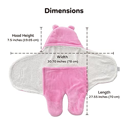 Mylo Baby Ultra-Soft Cute Baby Pack of 1 | Swaddling Wrapper | All Season Ac Blanket -Multipurpose | Hoodie Teddy Bear|0-6 Months (Light Pink) - Image 5