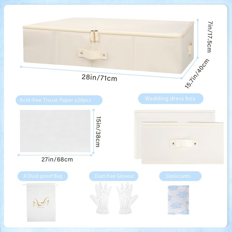 Duduboy Wedding Dress Storage Box Bridal Essentials Heirloom Breathable Wedding Gown Preservation Box - Large Size with Microfiber Gloves Acid-Free Tissue Paper and Dustproof Bag - Image 5