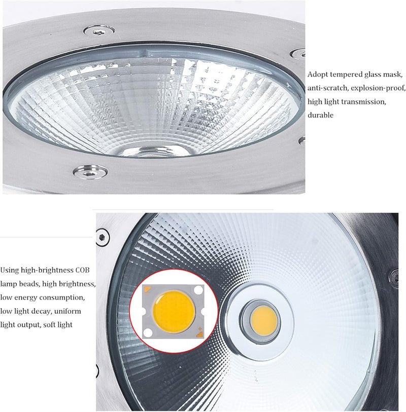 Outdoor Recessed Ground Light COB Round Embedded Underground Light IP66 Waterproof LED Garden Landscape Lights for Pathway Patio Bridge Driveway Decorative Spotlight, AC85-110V - Image 4