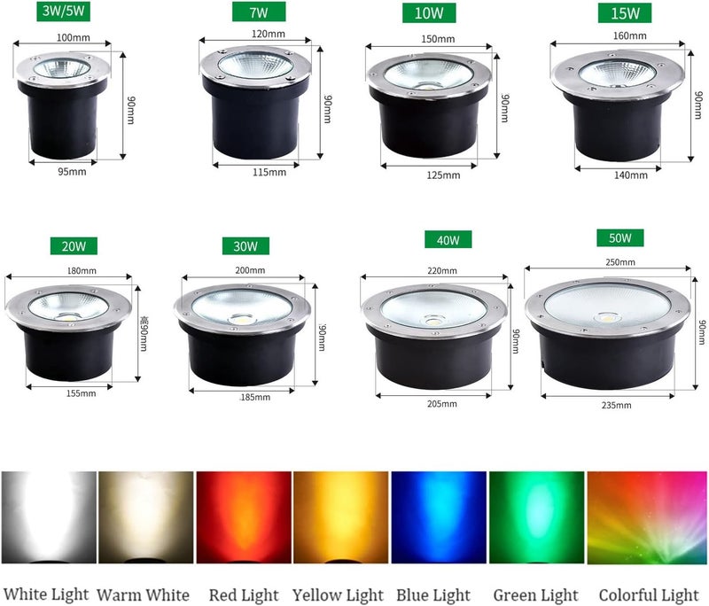 Outdoor Recessed Ground Light COB Round Embedded Underground Light IP66 Waterproof LED Garden Landscape Lights for Pathway Patio Bridge Driveway Decorative Spotlight, AC85-110V - Image 3