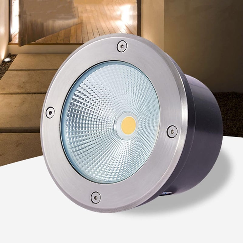 Outdoor Recessed Ground Light COB Round Embedded Underground Light IP66 Waterproof LED Garden Landscape Lights for Pathway Patio Bridge Driveway Decorative Spotlight, AC85-110V - Image 1