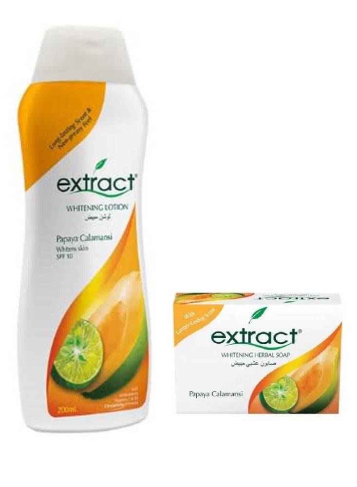 Extract Papaya Calamansi Whitening Lotion Spf 10 -/ 200ml & Herbal Whitening Soap With Papaya Extract