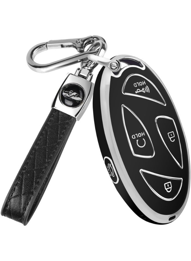 Bukela 7 Buttons Hyundai Key Fob Cover, Anti-Scratch Soft TPU Key Case Protector with Leather Keychain, Compatible with Sonata Santa Fe Tucson KONA Grandeur Ioniq 6 - Image 1