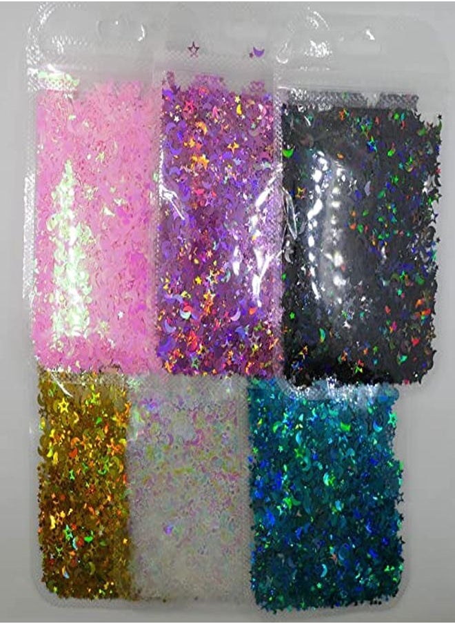 LoveOurHome 6 Colors Star Moon Chunky Glitter Flakes Resin Epoxy Accessories Holographic Black Blue Stars Glitters Confetti Crafts Sequins Decor For Nail Art/Slime/Makeup/Jewelry Making  - Image 5