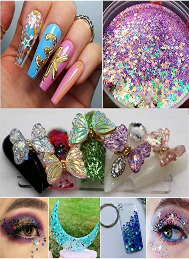 LoveOurHome 6 Colors Star Moon Chunky Glitter Flakes Resin Epoxy Accessories Holographic Black Blue Stars Glitters Confetti Crafts Sequins Decor For Nail Art/Slime/Makeup/Jewelry Making  - Image 3