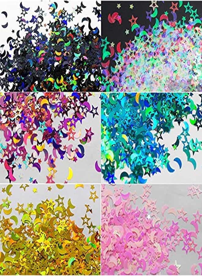 LoveOurHome 6 Colors Star Moon Chunky Glitter Flakes Resin Epoxy Accessories Holographic Black Blue Stars Glitters Confetti Crafts Sequins Decor For Nail Art/Slime/Makeup/Jewelry Making  - Image 2
