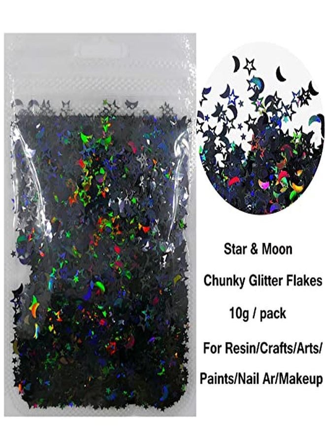 LoveOurHome 6 Colors Star Moon Chunky Glitter Flakes Resin Epoxy Accessories Holographic Black Blue Stars Glitters Confetti Crafts Sequins Decor For Nail Art/Slime/Makeup/Jewelry Making  - Image 4