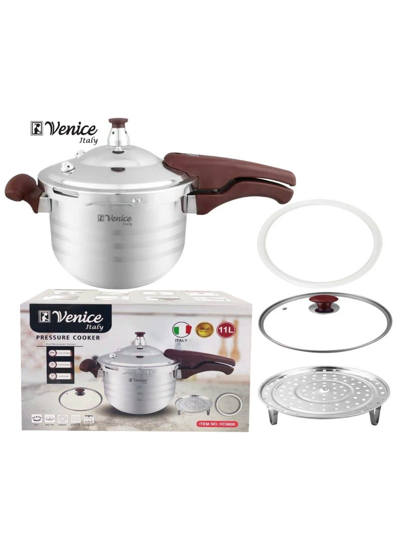 VENICE Aluminum Pressure Cooker with Lid, Safety Valve, Gasket & Steamer Plate | Durable Stove Top Cooking Pot for Rice, Meat, Curry & Everyday Meals - Multiple Sizes (7L) - Image 1