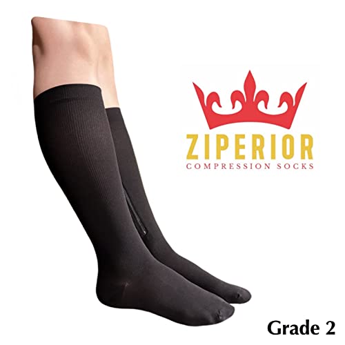 Ziperior Inside Leg Zipper 20-30 mmHg Compression Grade Calf Closed Toe Socks (Black, 2X-Large) - Image 3