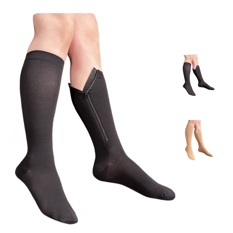 Ziperior Inside Leg Zipper 20-30 mmHg Compression Grade Calf Closed Toe Socks (Black, 2X-Large) - Image 5