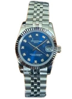 Chairman GENEVE Chairman Geneve Women's Watch, Stainless Steel Band, Blue Dial with Stone, Date Display 